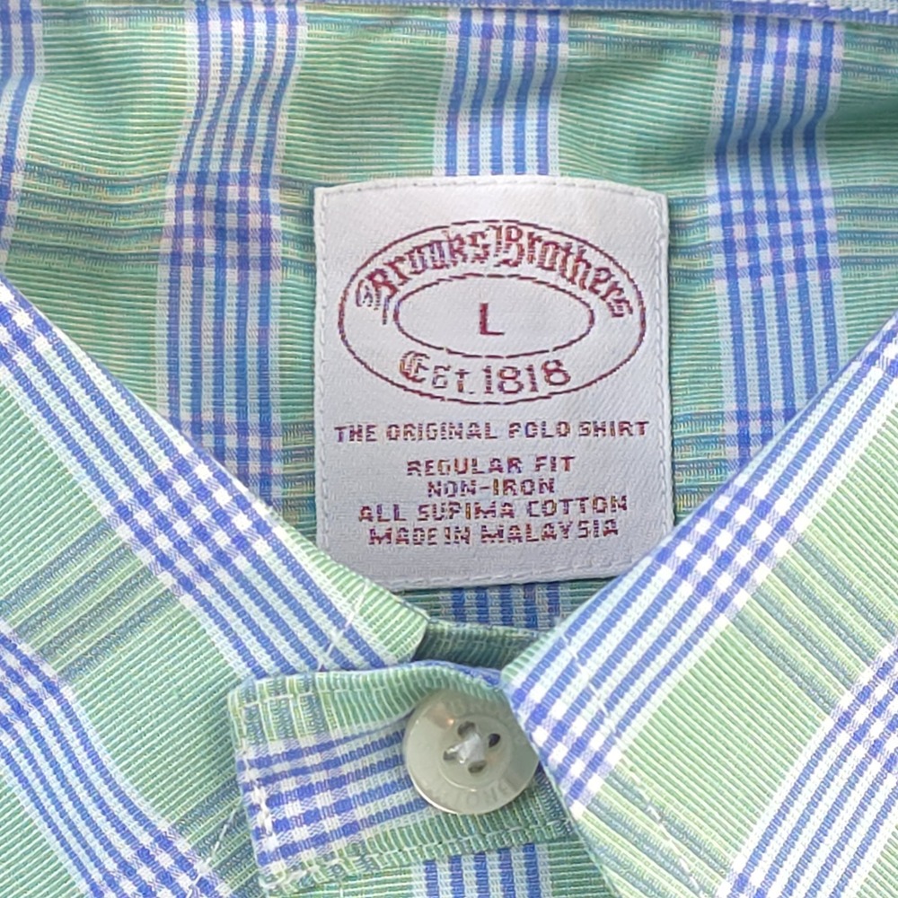 Brooks‎ Brothers Shirt Large Non Iron Green Blue Plaid Button Down Long Sleeve - Picture 3 of 7